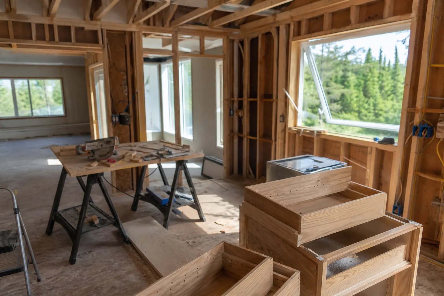 Active summer remodel jobsite — Far North Construction careers